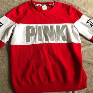 VS PINK Red and White Crewneck Sweater